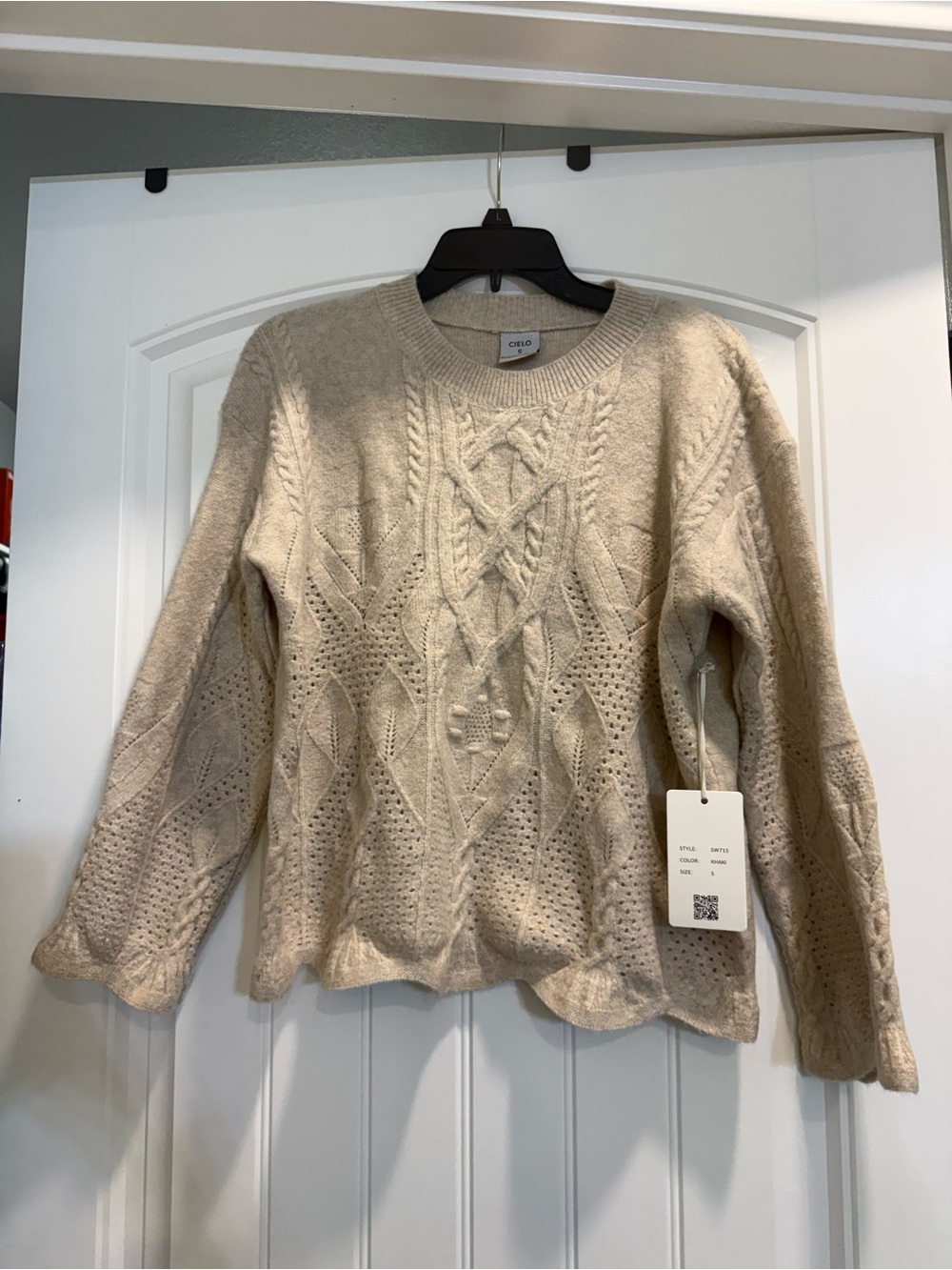 Cielo Beige Cable Knit Crewneck Sweater